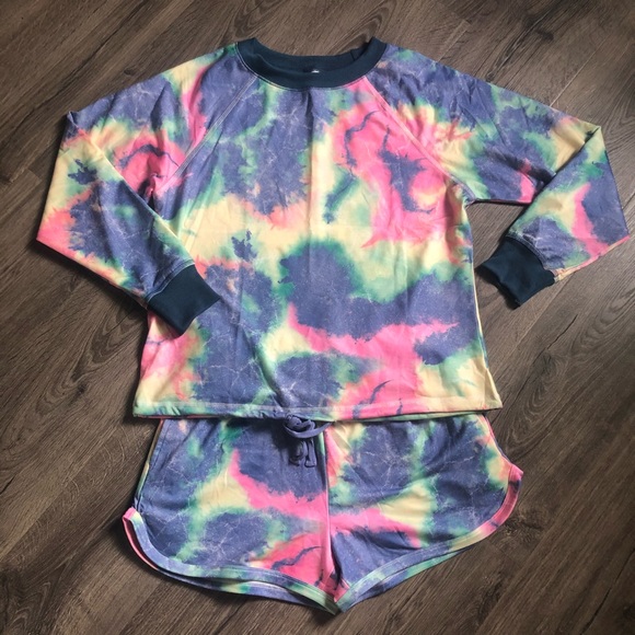 Tie Dye Multicolored Neon Loungewear Gym Set M - Picture 2 of 9